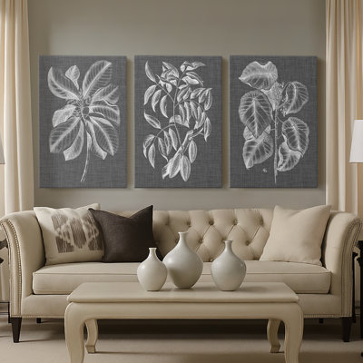 Graphic Foliage II - Toile tendue avec châssis sur mesure - 3 pièces