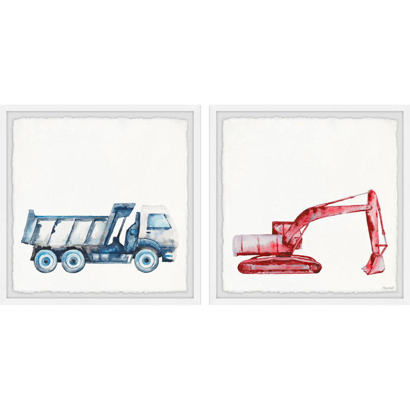 «Adair Construction Truck and Digger», ensemble de 2 reproductions encadrées, H 24 po x l 24 po x P 1,5 po