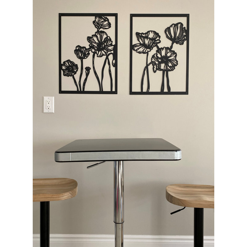 Ensemble de 2 fleurs murales découpées au laser en métal coquelicot