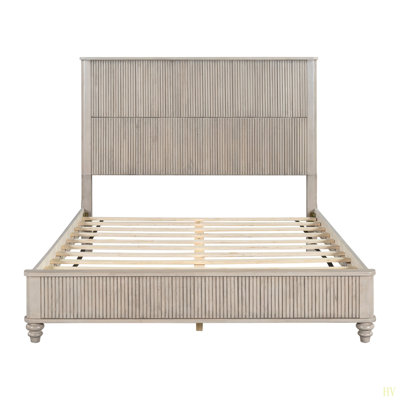 Solid Wood Bed Frame,Queen Platform Bed Frame With Headboard,Tall Headboard Natural Wood Bed ,No Box Spring Needed