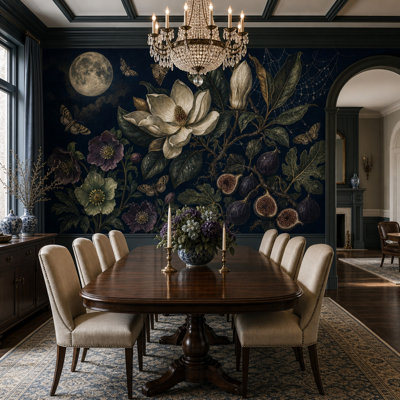 Décoration murale amovible Nocturnal Botanical Moon Magnolia Flower