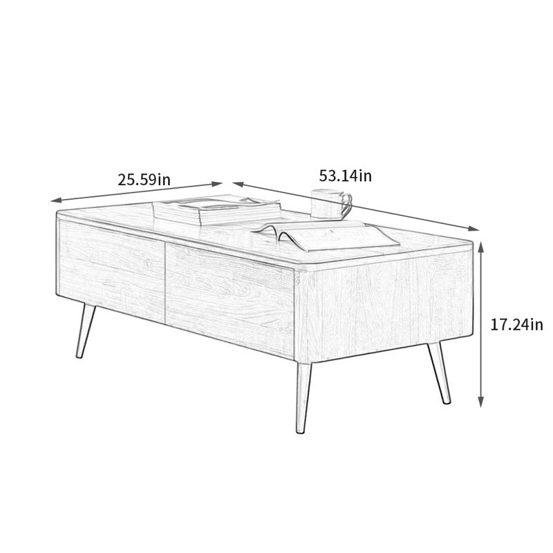 Table de bout avec rangement en noyer noir, H 17,24 po x L 53,14 po x l 25,59 po