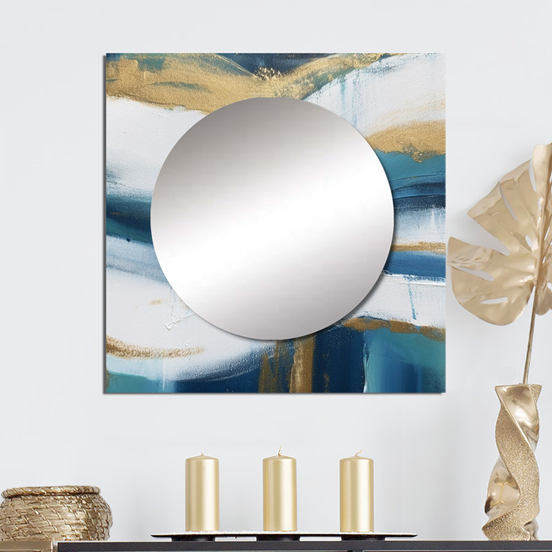Essentiel bleu abstrait minimaliste, peinture II - miroir carré abstrait pour décoration murale, 23 po x 23 po