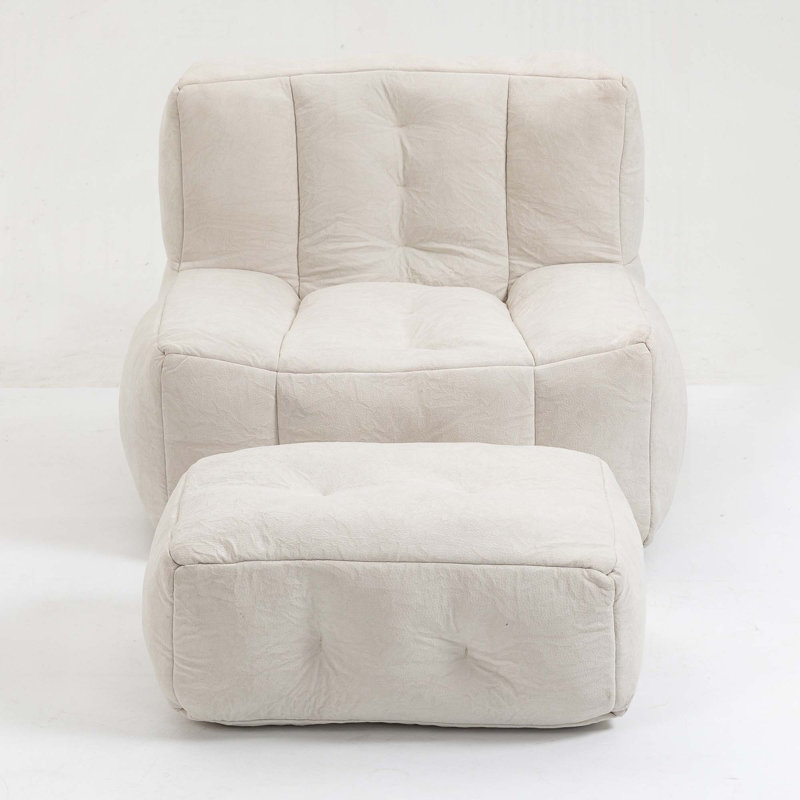 Chaise sans accoudoirs en velours avec repose-pieds, Blanc