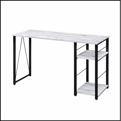 Rectangular Writing Desk with 2 Tier Shelf, Rustic and Industrial Design for Home Office and Study Nook.