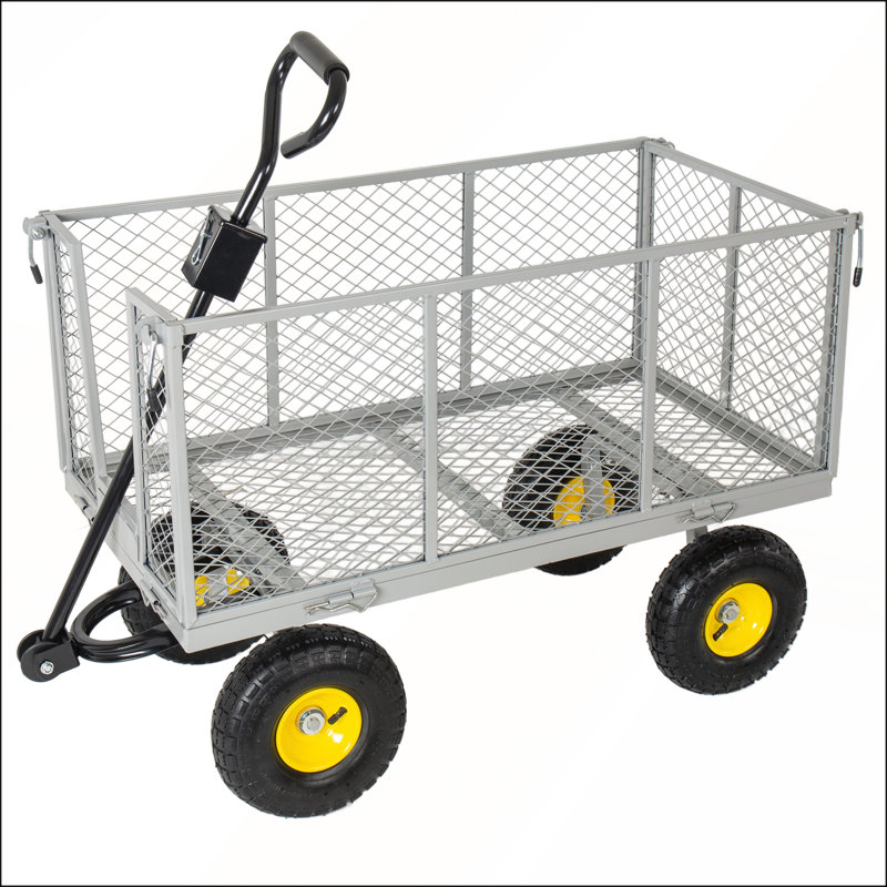 Chariot de jardin surdimensionné en acier 3 en 1, capacité de 880 lb, utilitaire tout-terrain avec doublure amovible et panneaux latéraux, gris
