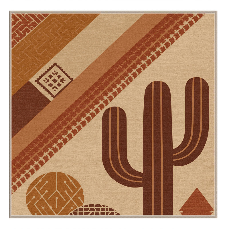 Machine Washable Pascasio Prickly Pear Global Inspired Geometric Rug in Brown – Binding, 6' Square