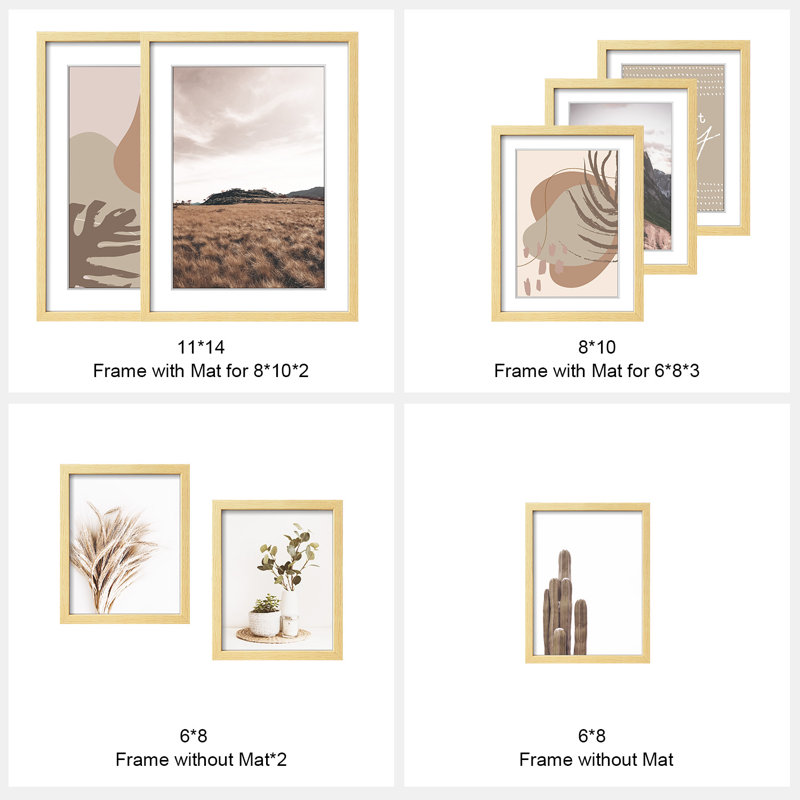 Shivangi 8 Pack  Neutral Gallery Picture Frame Set -Assorted Size Two 11x14, Three 8x10, Three 6x8