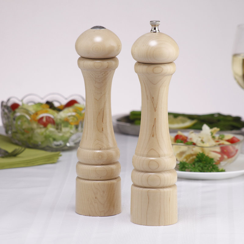 Natural Maple Wood 10" Pepper Mill and Salt Shaker Set