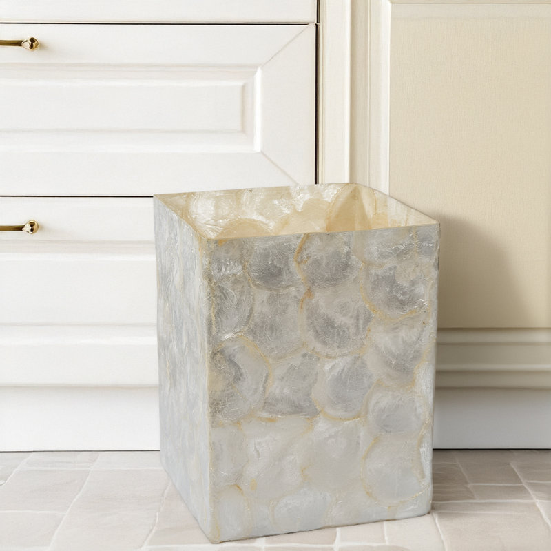 Natural All Capiz Shell Waste Basket 11x8X8