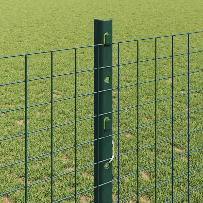 Vidaxl Fence With Posts Steel, Green, 120cm H x 1000cm W x 2.7cm D
