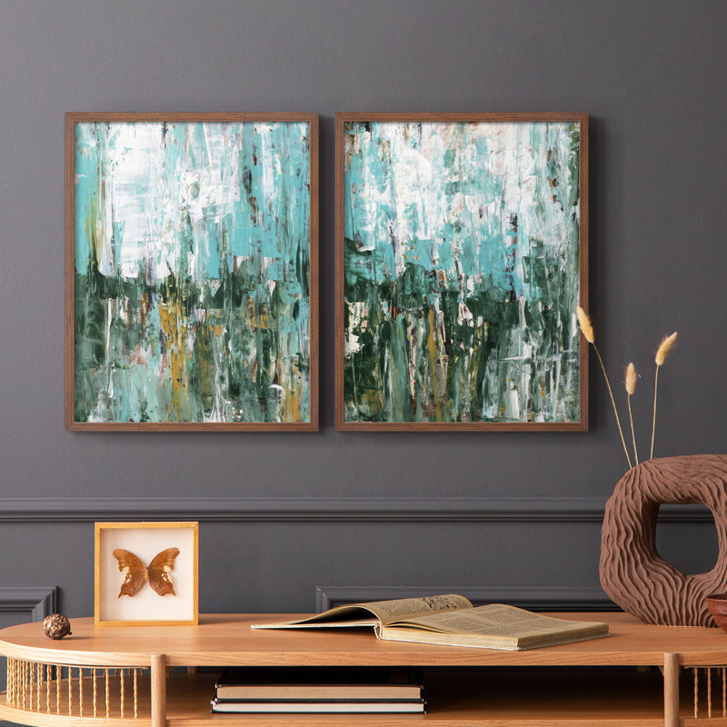 «Abstract Turquoise Forest I», reproduction encadrée de qualité supérieure - prête à être accrochée - aucun clou requis - aucun clou requis