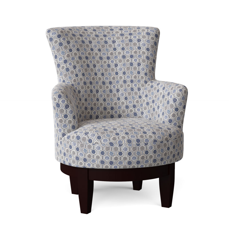 Fauteuil pivotant de 31 po de largeur Justine, Bleu fumé performance multicolore, Espresso