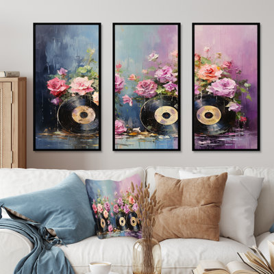 Lark Manor™ Floral Abstract Grooves Vinyl's - Vinyl Records Wall Art