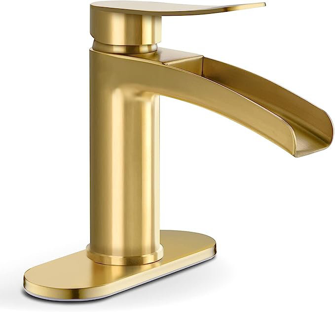 Single-handle Bathroom Faucet with Drain Assembly, Brushed Gold