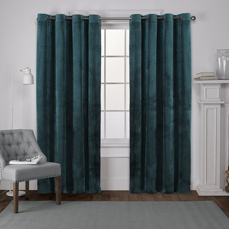 Cambra Velvet Semi-Sheer Grommet Curtain Panels, 54"W x 96"L, Teal