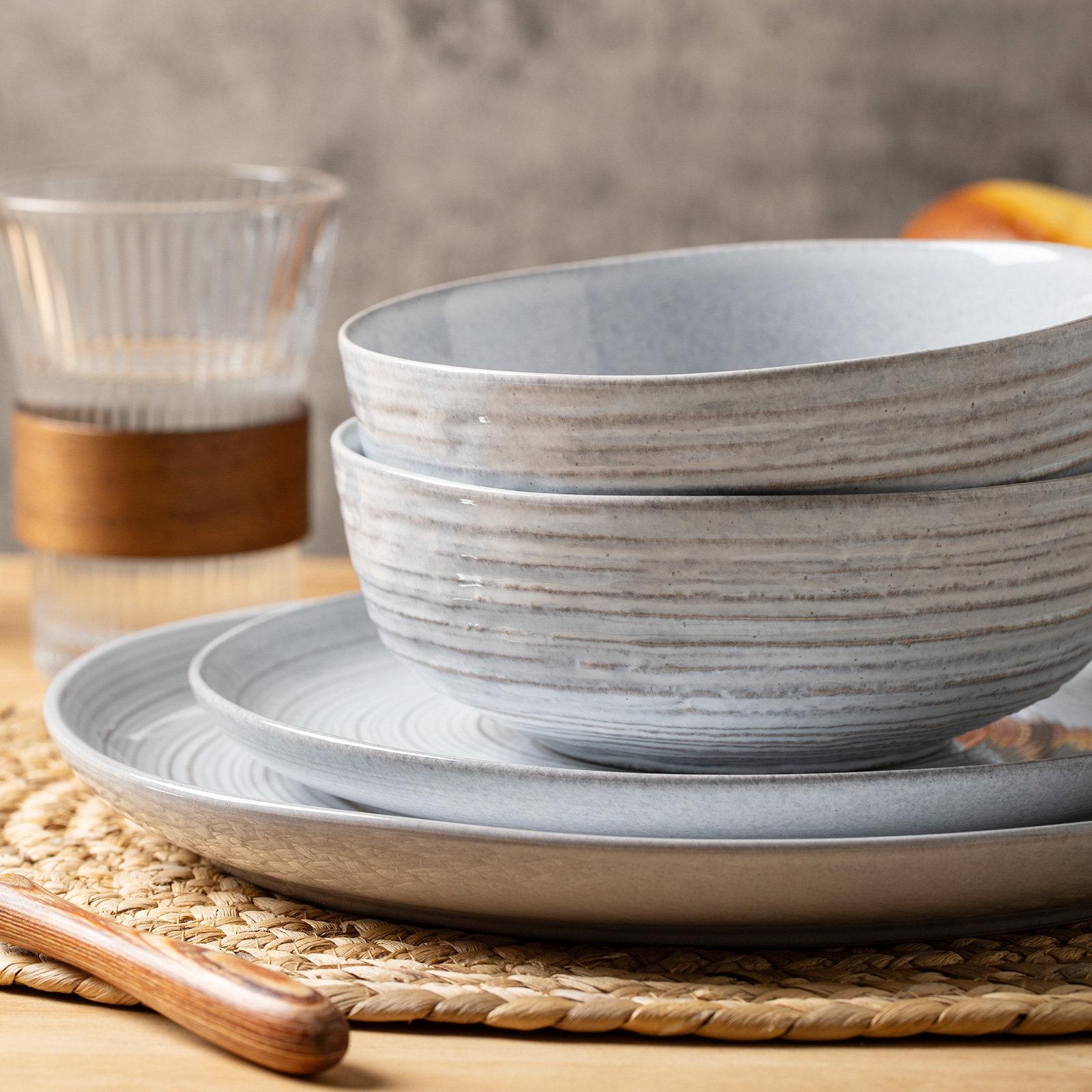  12 Piece Stoneware Dinnerware Sets, Service for 4, Gray