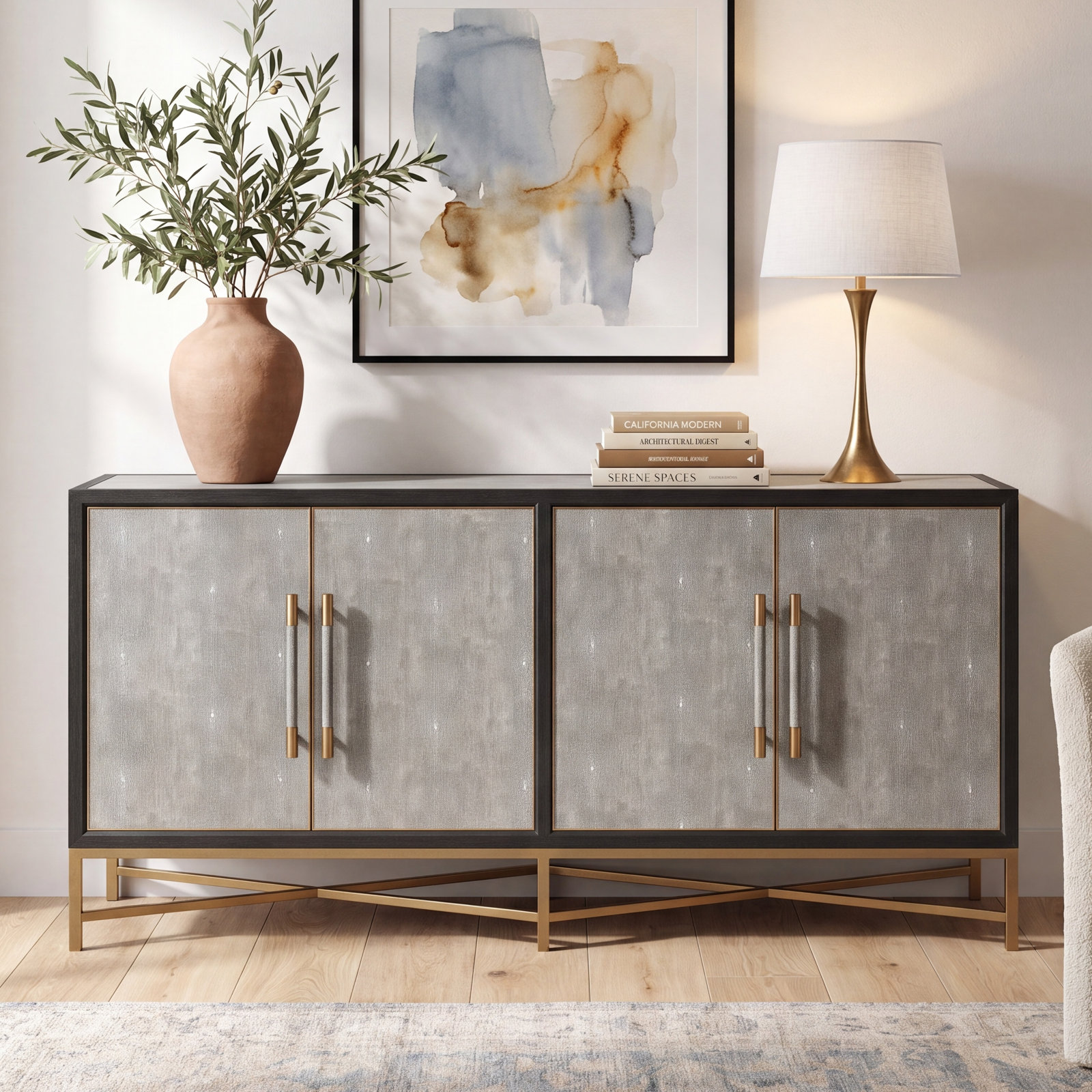 Meera 76" Oak Sideboard, Gray