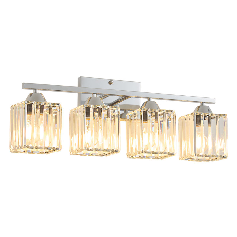 Éclairage de salle de bain à intensité variable 3 lumières avec abat-jour en cristal Monike, Chrome chrome, Quatre lumières