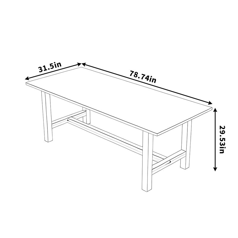 Solid wood table with simple rounded corners, 29.53"H x 78.74"L x 31.5"W