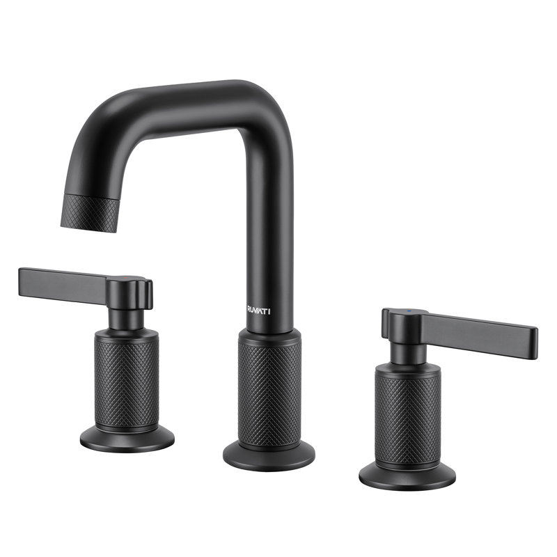 Ruvati Barolo Two Handle Widespread Art Deco Modern Luxury Bathroom Faucet in Matte Black, Black