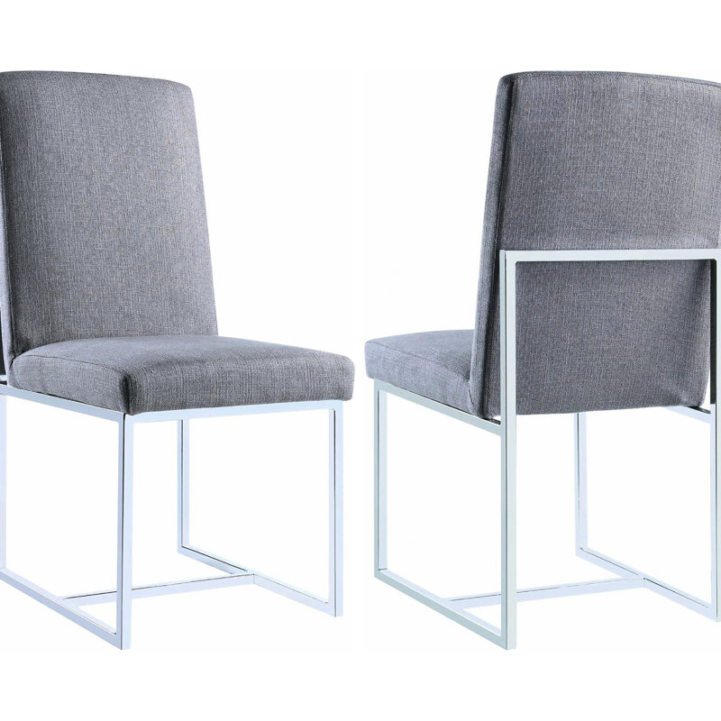 Chaises de salle à manger rembourrées gris moderne (2), haut dossier avec éléments linéaires, convient aux tables en verre / bois, 2 chaises contemporaines à la mode et pratiques, en tissu lisse, design, convient à diverses tables
