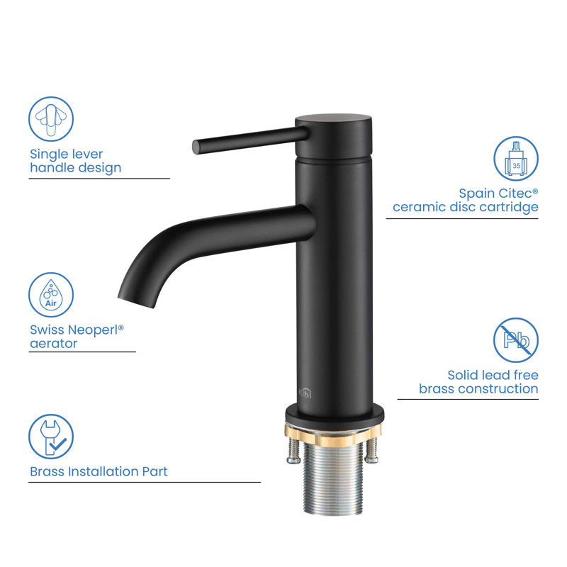 Circular Single-handle Bathroom Faucet, Matte Black, Drain Assembly Included