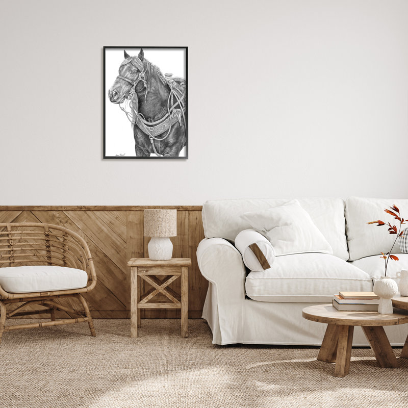 «Riding Horse Portrait Minimal Elegant Mark» par Andrea Kochish - impression, H 30 po x l 24 po, Giclée encadrée noir minuit