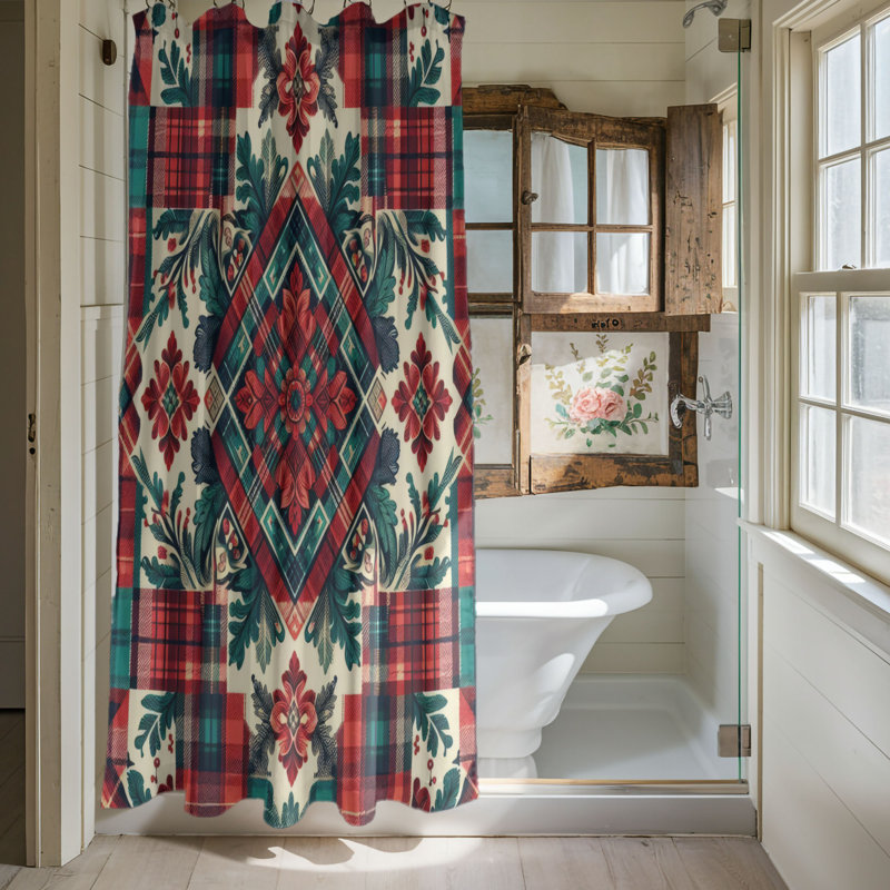 Warm Tartan Designs - Rideau de douche standard 1 pièce, H 74 po x l 71 po
