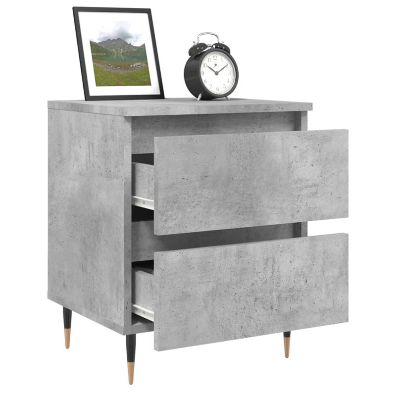 Solley 40cm W Iron Bedside Table, Set of 2, Concrete Grey