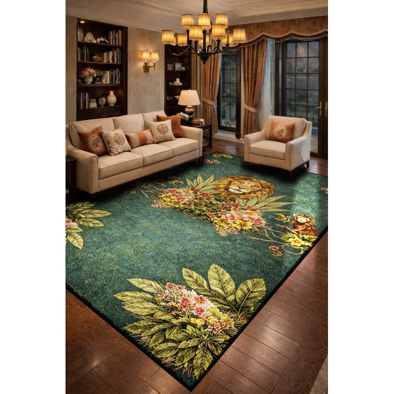 Tapis vert tissé à motif floral lavable Mosso, 2'4" x 3'11"