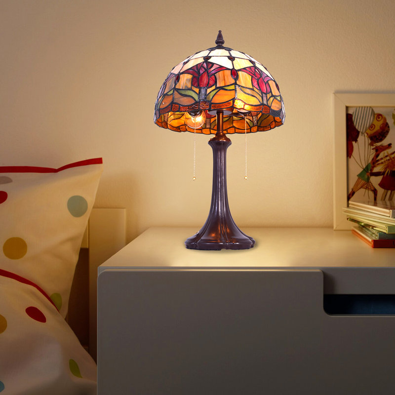 Tiffany Style Table Lamp With Stained Glass Tulip Flowers Lampshades