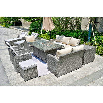 Ensemble de conversation avec canapé 12 pièces en rotin avec coussin