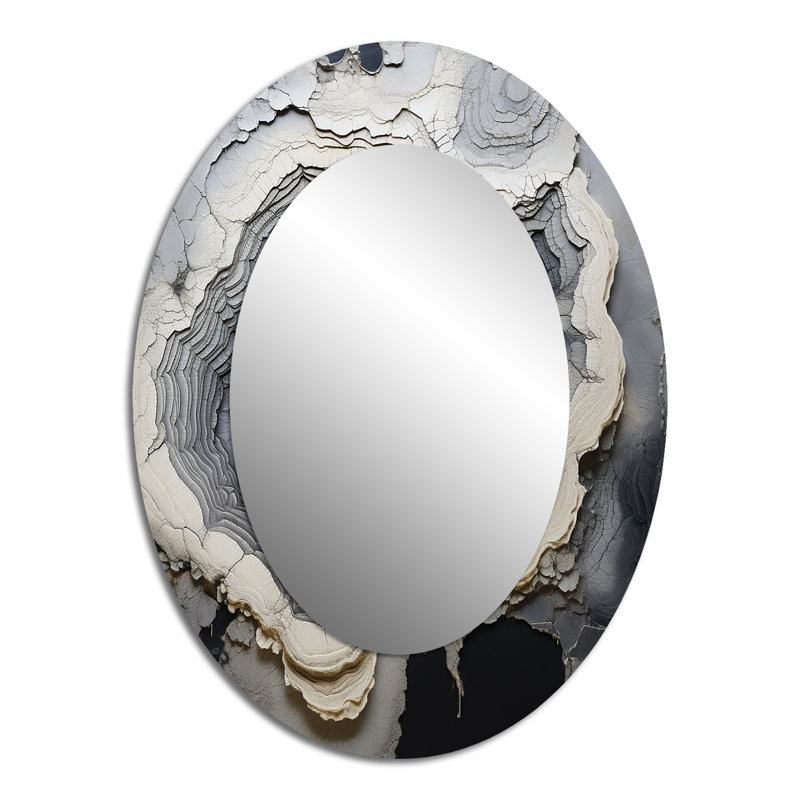 Gris pierre géode minimalisme II - grand miroir mural ovale sur métal, H 40 po x l 30 po