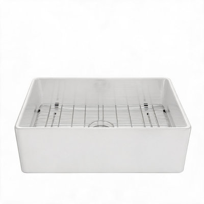 28 inch White Ceramic Porcelain Farmhouse Kitchen Sink with Single Bowl Rectangular Basin