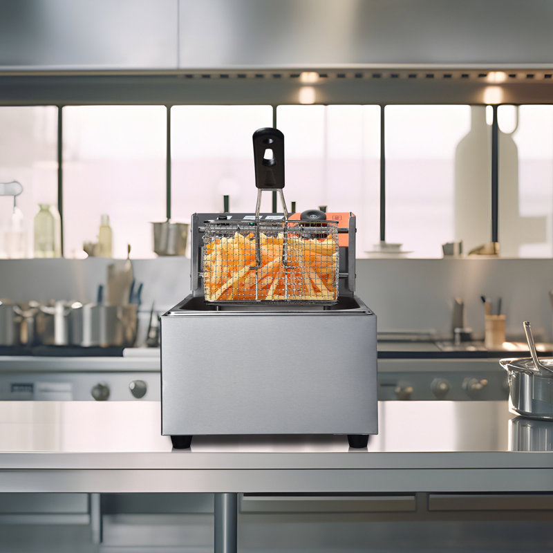 WeChef Commercial Electric Deep Fryer 2500W Single Removable Basket Stainless Steel Electric Countertop Fryer for Commercial Use Snack Stand Food Truck