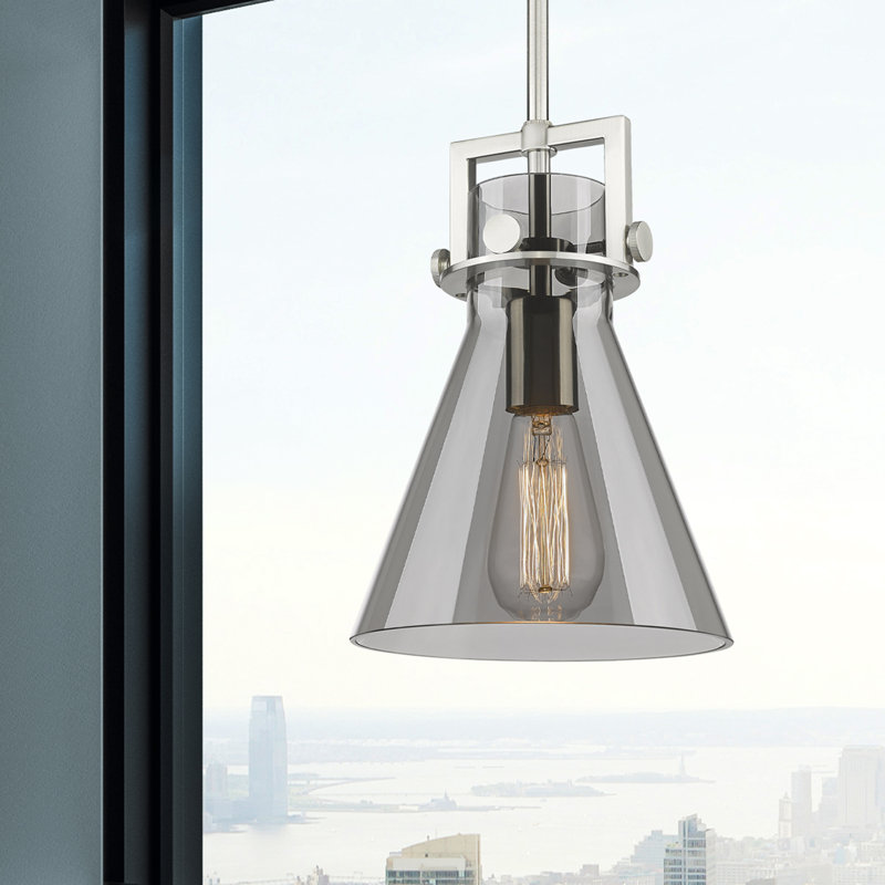 Luminaire suspendu avec tige 30 po Coterie, Plaqué couleur fumée, Nickel satiné, H 11,38 po x l 8 po x P 8 po