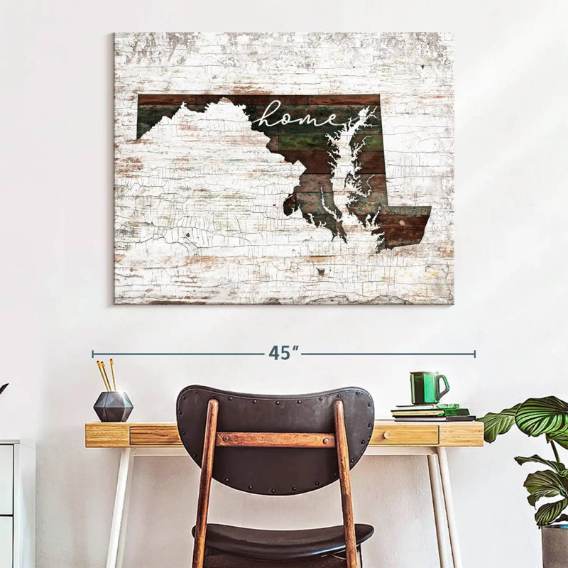 Maryland Home Map sur impression sur toile, H 32 po x l 40 po x P 1,25 po