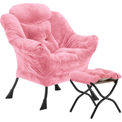 Fauteuil Lazy avec repose-pieds pliant et sac de rangement latéral, fauteuil d'appoint rembourré moelleux avec structure en métal, patins antidérapants