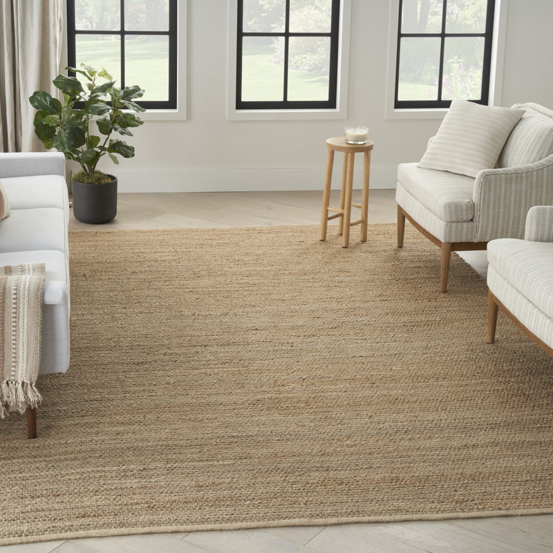 Tapis tissé à plat de couleur unie Gerri, Tanné, Rectangulaire 8 pi x 10 pi