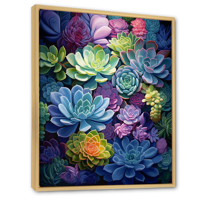 «Jelisha Blue Green Succulents Botanical Oasis», reproduction sur toile, H 32 po x l 16 po x P 1 po, Cadre naturel flottant
