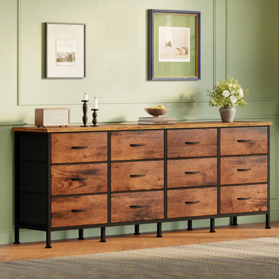 70.87'' W Dresser for Bedroom, TV Stand for up to 80 Inch TV, 12 Fabric Drawer Dresser, Large Entertainment Center, Wide Chest of Drawer with Storage