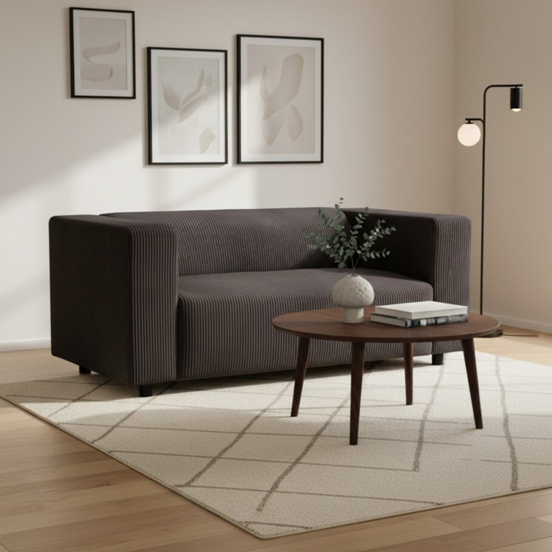 2 Seater Corduroy Sofa, Dark Grey