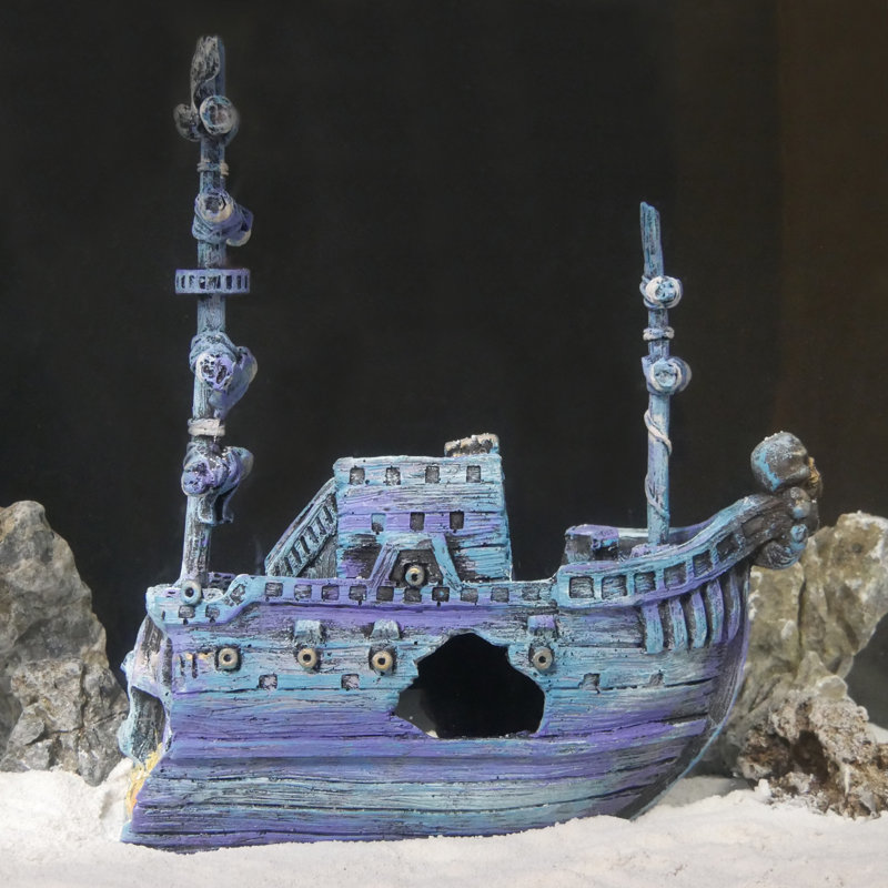 Décoration d'aquarium de bateau-trésor pirate pour aquariums - moyen