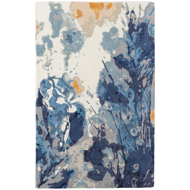 Floral Area Rug in Blue, Rectangle 8' x 10'