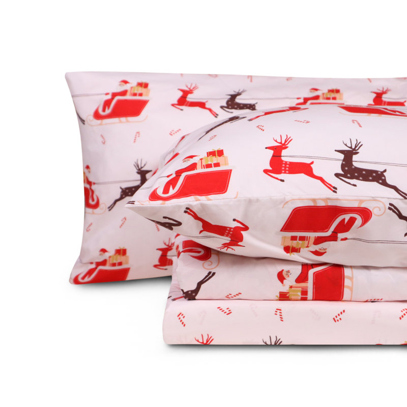 Ensemble de draps pour grand lit 4 pièces Gogreen, Ensemble de draps pour grand lit avec 2 taies d'or, Noël - G2-K