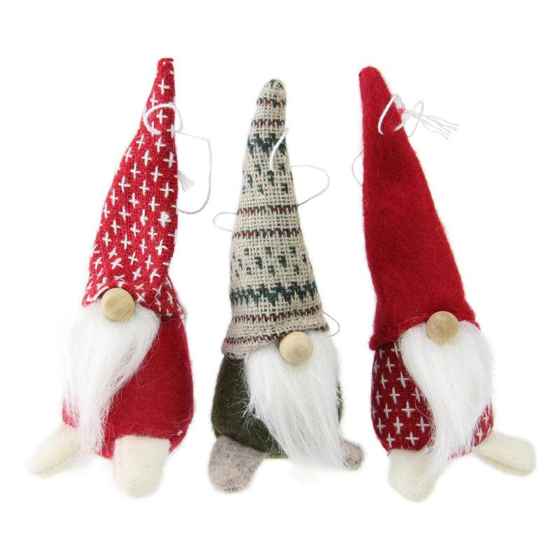 Ensemble de 3 décorations de Noël gnome rouges et vertes 4,25 po