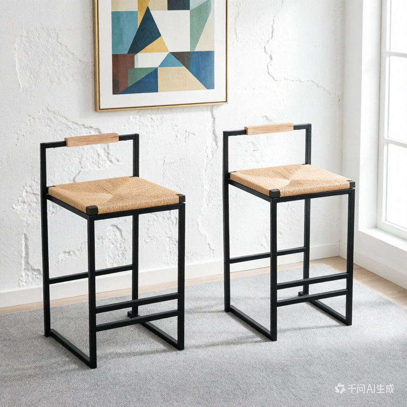Ensemble de 2 tabourets de bar avec dossier en corde de papier tissé à hauteur de comptoir pour la cuisine et la maison (corde en papier avec dossier)