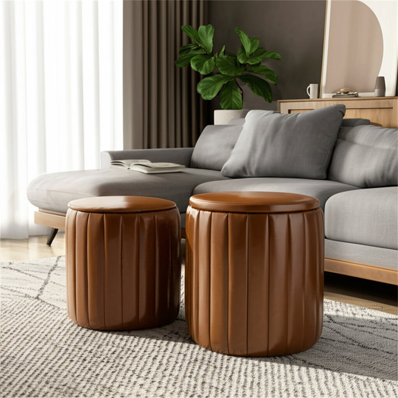 Conover Ottomans Pu And Pine Wood Modern Storage For Living Room Bedroom Office Set Of 2 - 18", 14" Brown