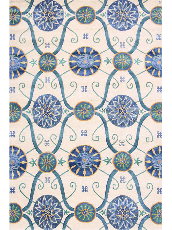 Josephine Hand Woven Silk and Wool Geometric Area Rug, Rectangle 3' x 5'